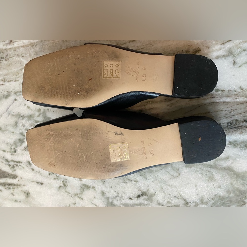 Anthony Veer Black Leather Slide Mules with Square Buckle - Picture 6 of 9